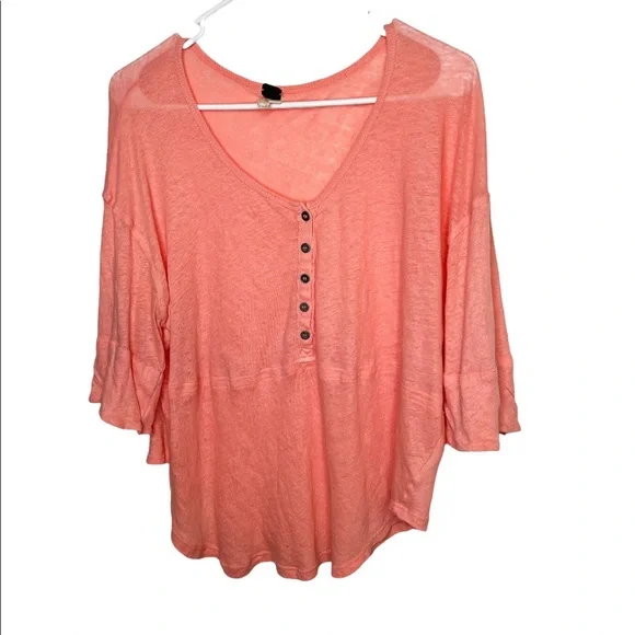 Free People Care FP Heritage Henley Rose Coral Boho Flowy Shirt Size Small - Picture 5 of 10